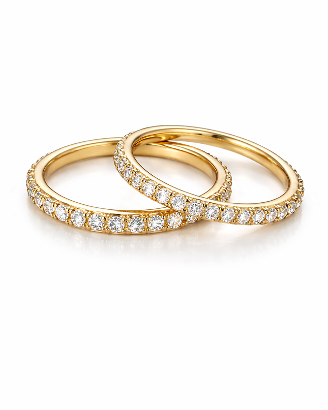Elegant Gold Strass Ring Set – 2-Piece Women’s Stackable Bands