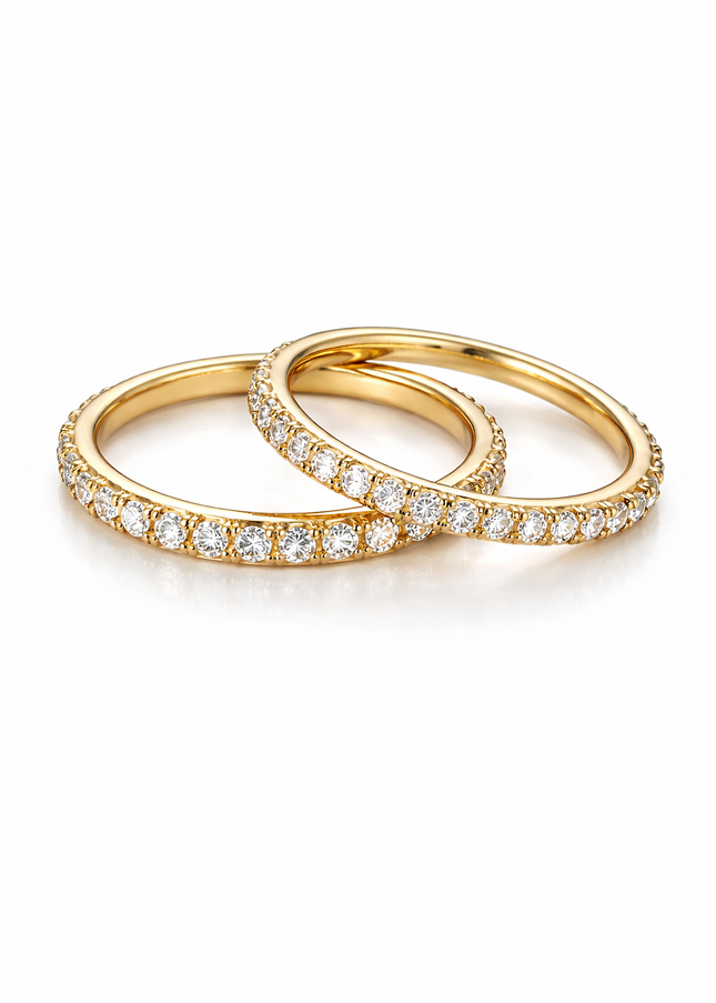 Elegant Gold Strass Ring Set – 2-Piece Women’s Stackable Bands