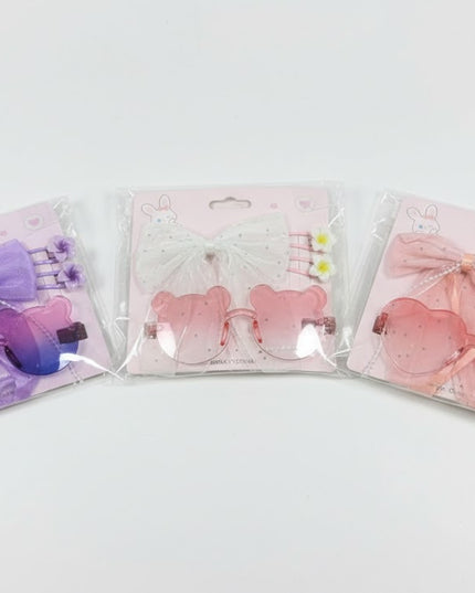 Kids Cute Bear Sunglasses & Hair Accessories Set – 4-Piece Fashion Combo
