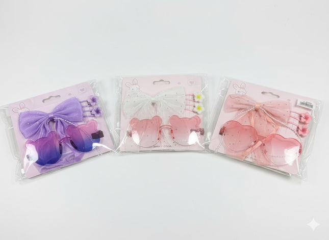 Kids Cute Bear Sunglasses & Hair Accessories Set – 4-Piece Fashion Combo