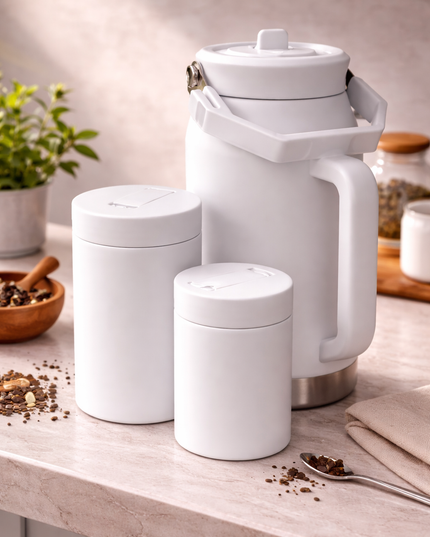Matte White Thermal Jug & Cups Set – Insulated Drinkware Collection