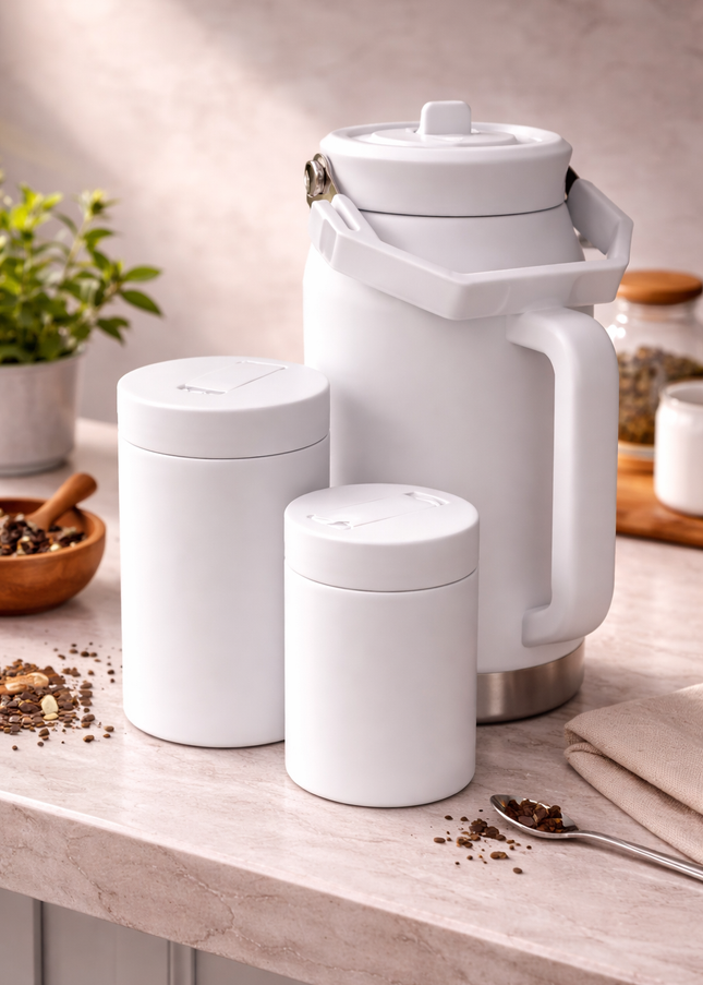 Matte White Thermal Jug & Cups Set – Insulated Drinkware Collection