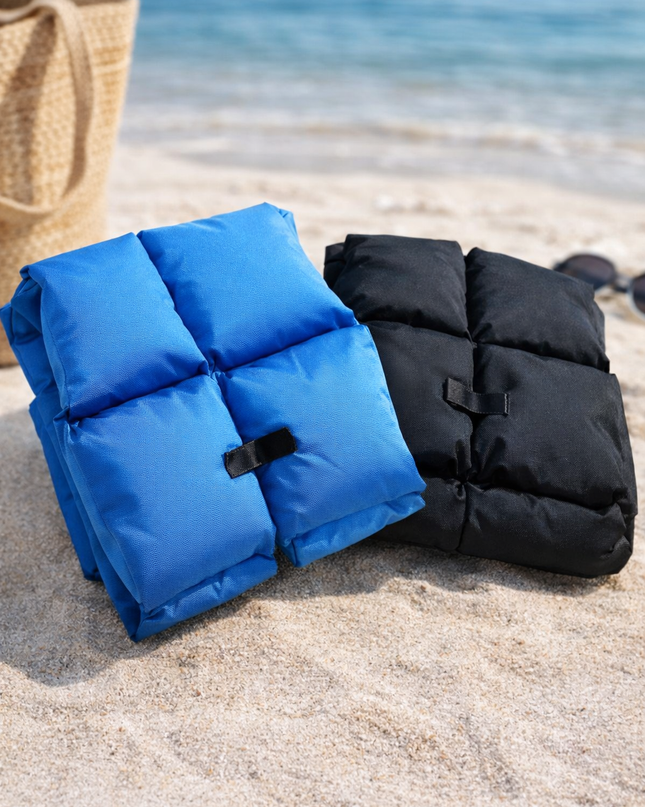 Foldable Waterproof Outdoor Seat Cushion – Black & Blue