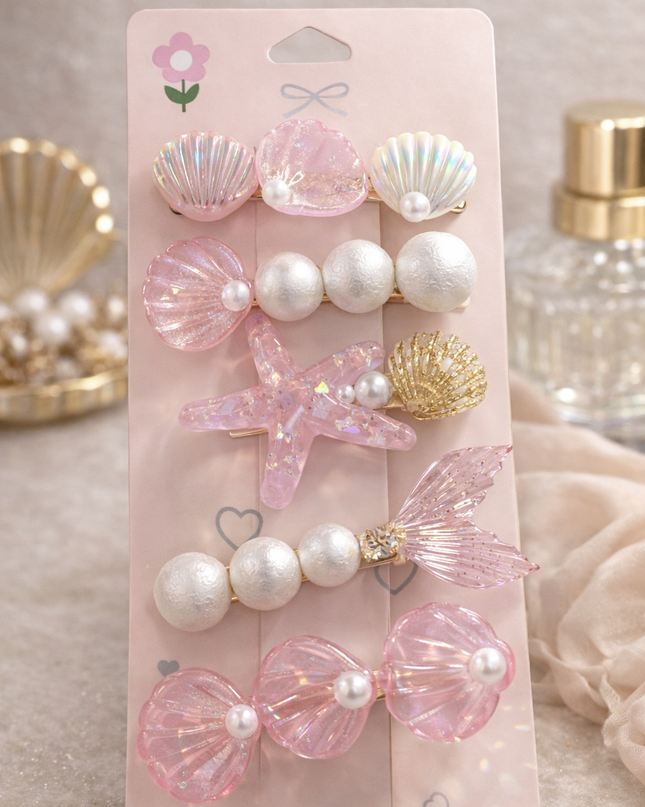 Ocean Mermaid Pearl Hair Clip Set (6 Pieces)