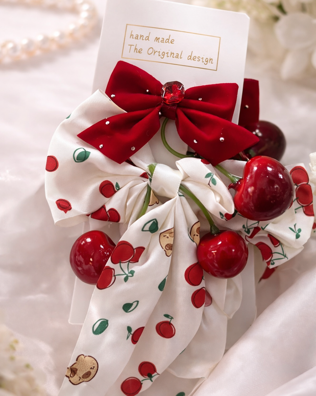 Cherry Bow Hair Clip – Cute Handmade Style