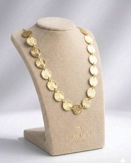 Bold Gold Disc Statement Necklace – Stainless Steel