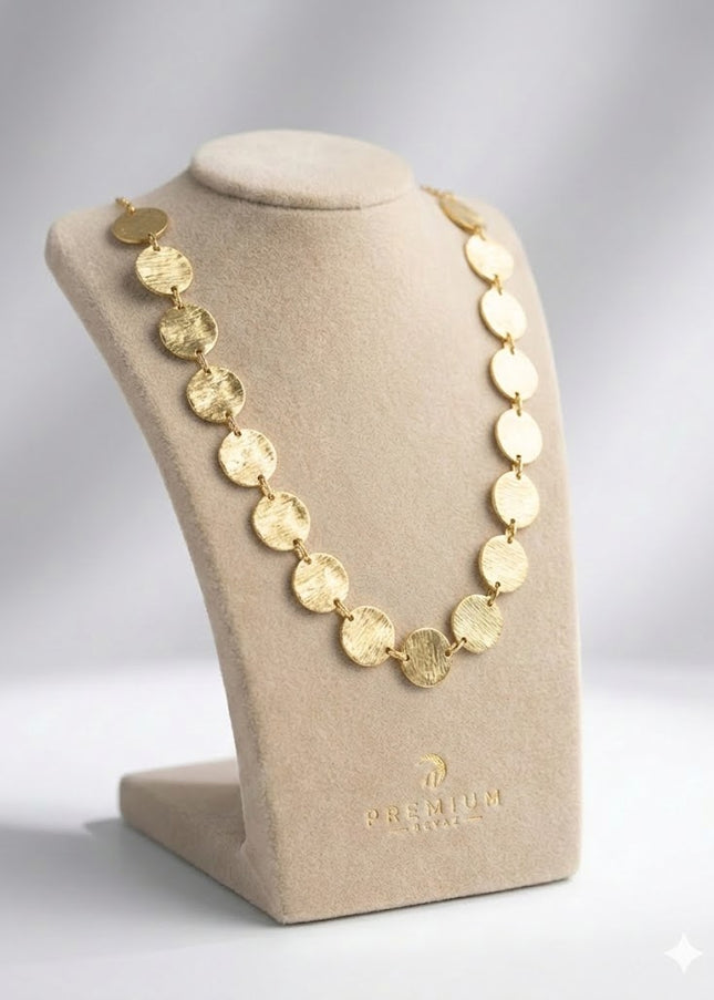 Bold Gold Disc Statement Necklace – Stainless Steel