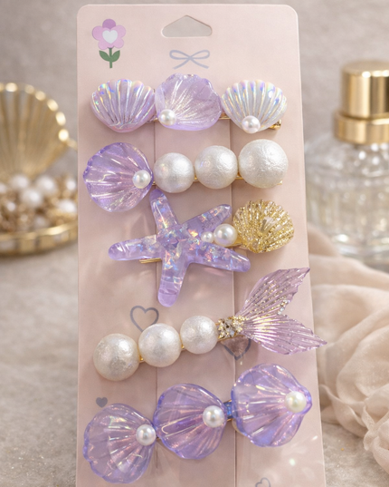Ocean Mermaid Pearl Hair Clip Set (6 Pieces)