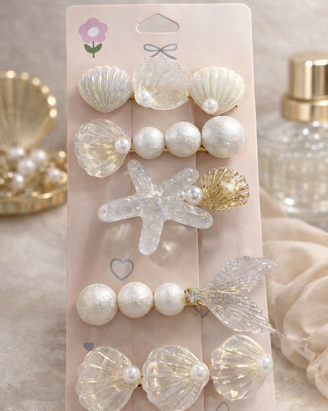 Ocean Mermaid Pearl Hair Clip Set (6 Pieces)