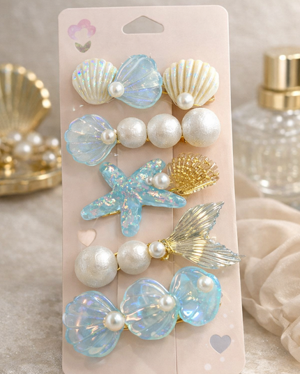 Ocean Mermaid Pearl Hair Clip Set (6 Pieces)