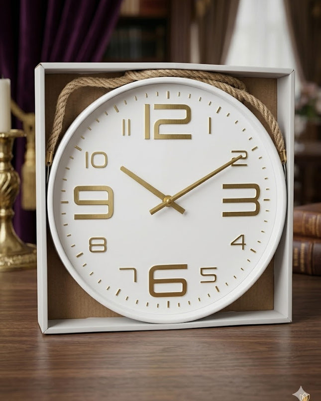 Modern Minimalist Wall Clock – Elegant White & Gold Design