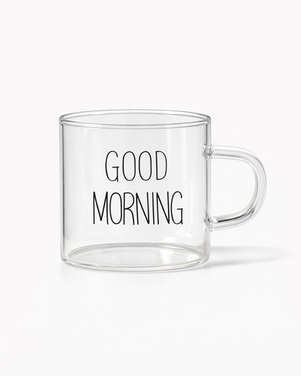 “Good Morning” Mini Glass Espresso Cup – Clear Coffee Mug