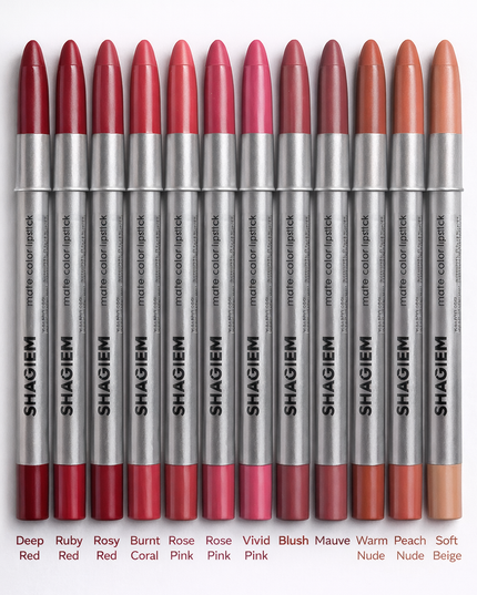 SHAQIEM Matte Lipstick Pencil Set – 12 Shades Collection | Long-Lasting Velvet Finish