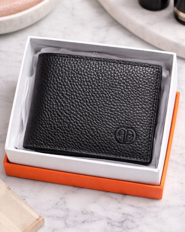 Classic Textured Bifold Wallet – Black