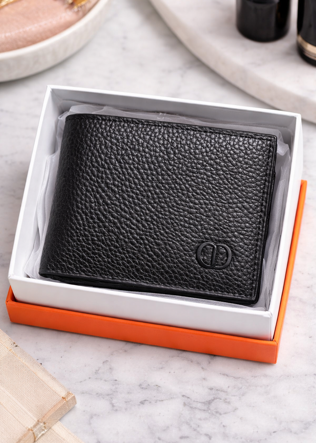 Classic Textured Bifold Wallet – Black