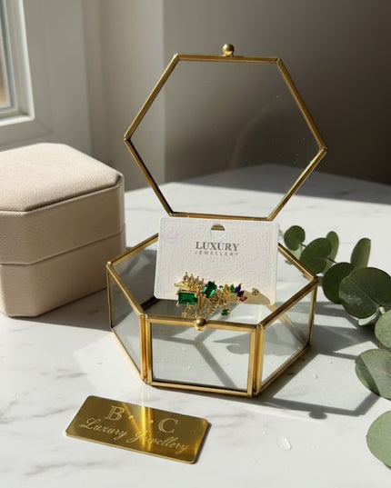 Luxury Multicolor Crystal Statement Earrings – Emerald & Gold Design