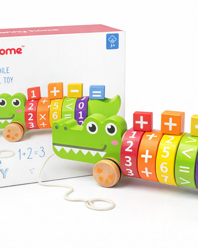 Danny Home™ Wooden Crocodile Arithmetic Pull Toy – Educational Math Learning Toy (3+ Years)