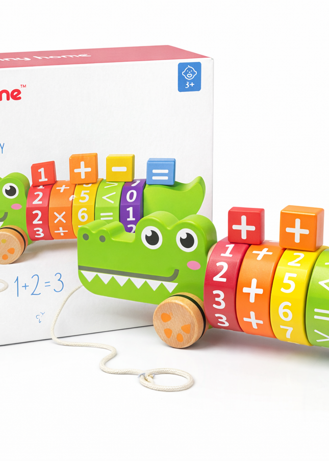 Danny Home™ Wooden Crocodile Arithmetic Pull Toy – Educational Math Learning Toy (3+ Years)