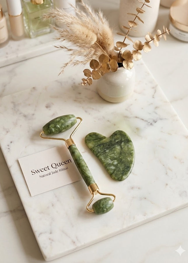 Jade Roller & Gua Sha Set – Natural Facial Sculpting & Lifting Kit
