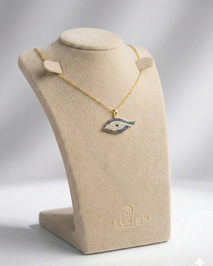 Gold Evil Eye Necklace – Blue & White Zircon Charm