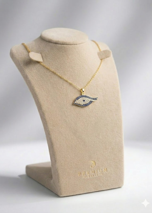 Gold Evil Eye Necklace – Blue & White Zircon Charm