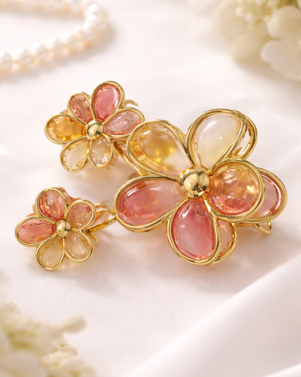 Elegant Floral Hair Clips – Gold Frame Crystal Petal Set