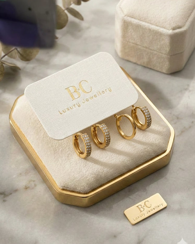 Stainless Steel Gold Heart Charm Earring Set