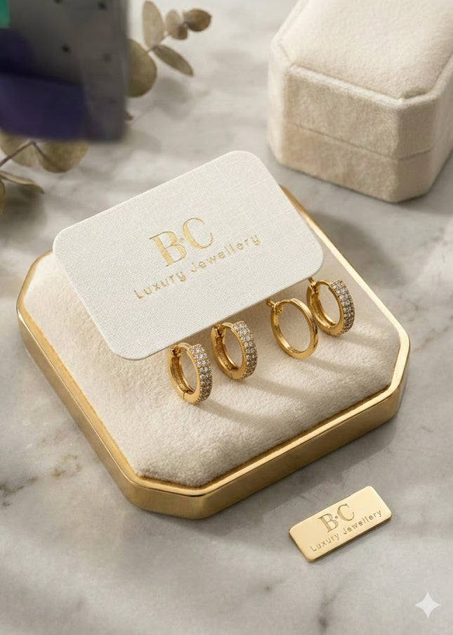 Stainless Steel Gold Heart Charm Earring Set