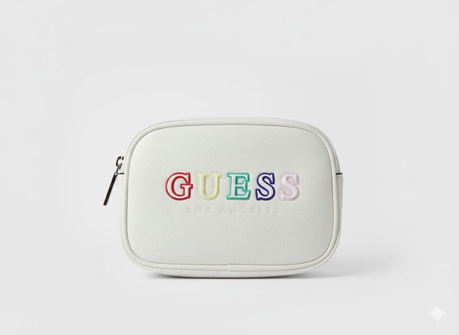 GUESS Color Logo Cosmetic & Crossbody Pouch – White