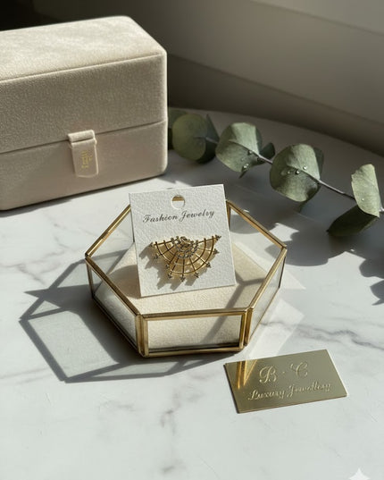 Luxury Gold Fan Crystal Statement Earrings
