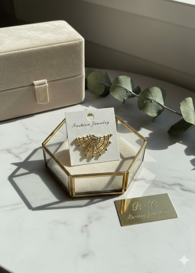 Luxury Gold Fan Crystal Statement Earrings