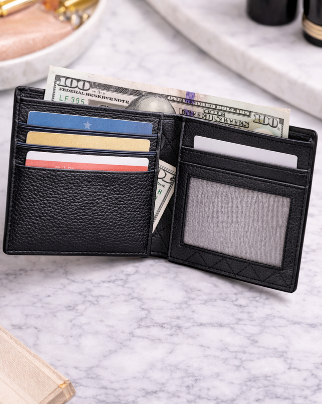 Quilted Classic Bifold Wallet – Black