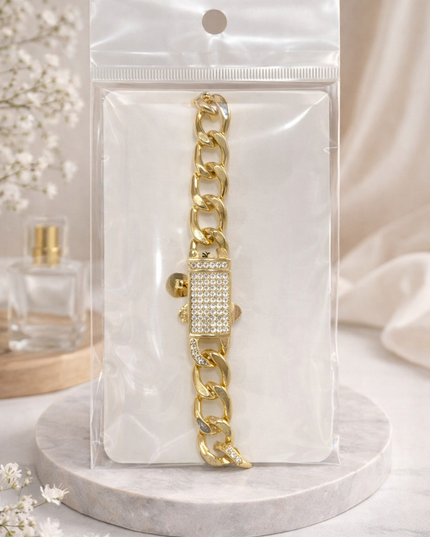 Luxury Gold Cuban Link Bracelet – Crystal Lock Statement Piece