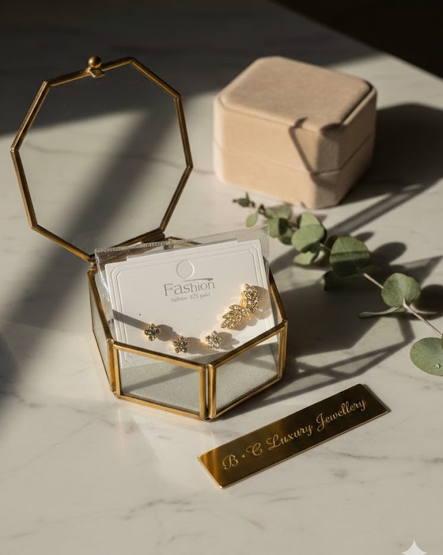 Gold Crystal Floral Stud & Ear Climber Set