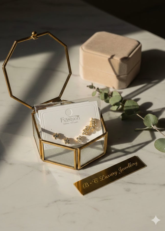 Gold Crystal Floral Stud & Ear Climber Set