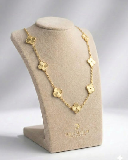 Gold Clover Charm Necklace – Elegant Layered Floral Design