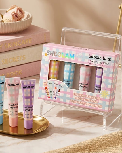 SheGlam Bubble Bath Dreams Lip Balm Set – Hydrating & Glossy Collection