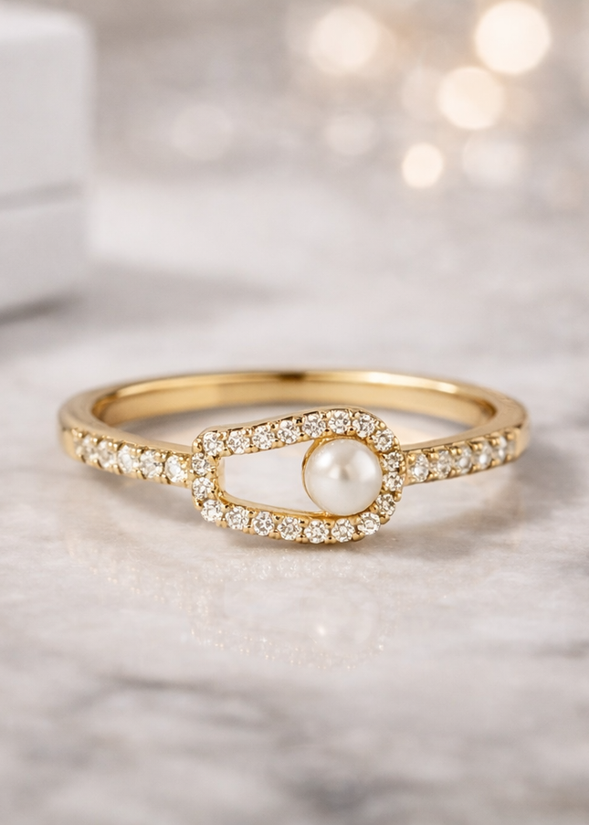 Gold Pearl Accent Ring