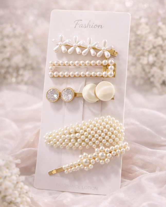 Elegant Pearl Hair Clip Set – Floral & Classic Style