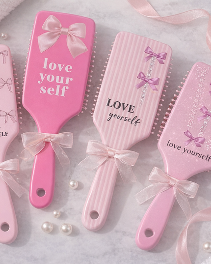 Love Yourself Pink Bow Hair Brush – Cute Detangling Paddle Brush