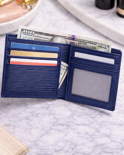 Textured Slim Wallet – Navy Blue