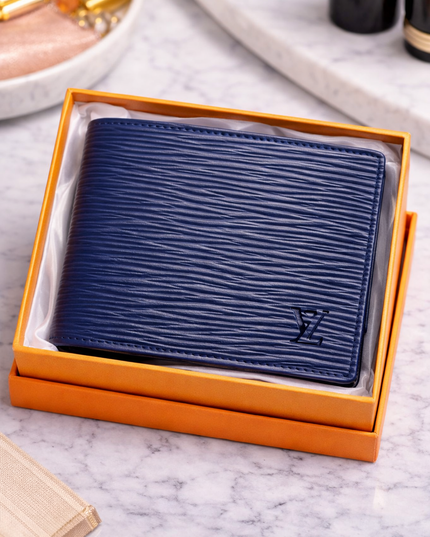 Textured Slim Wallet – Navy Blue