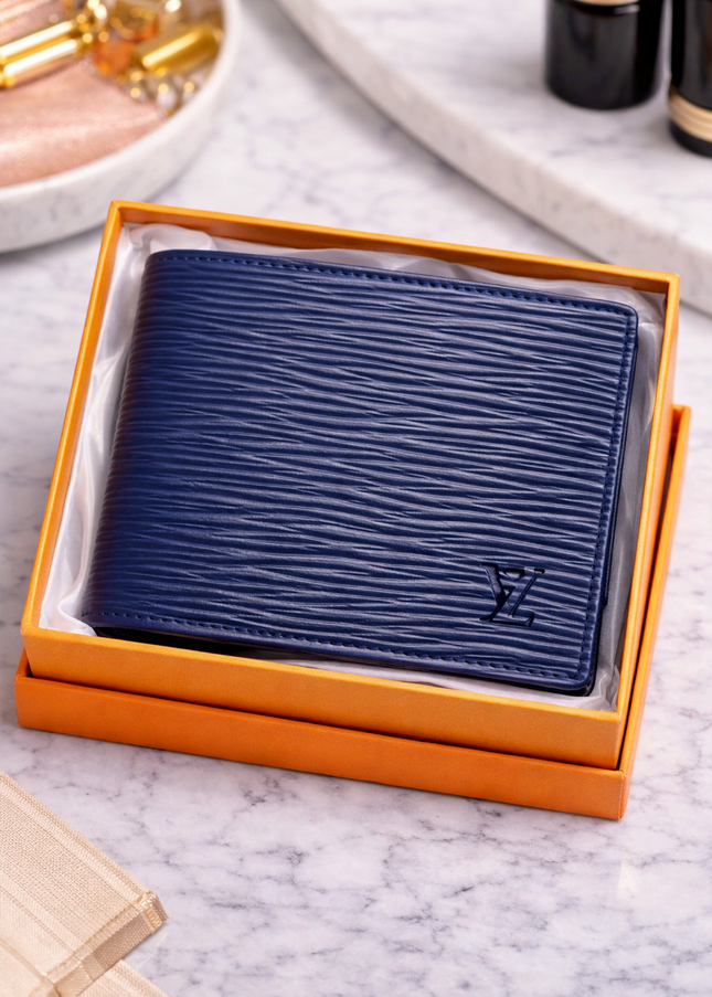 Textured Slim Wallet – Navy Blue
