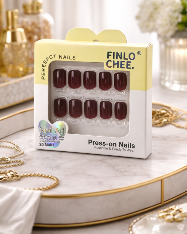 Luxury Press-On Nails Collection – Red, Nude & Burgundy Glossy Set
