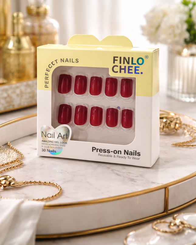 Luxury Press-On Nails Collection – Red, Nude & Burgundy Glossy Set