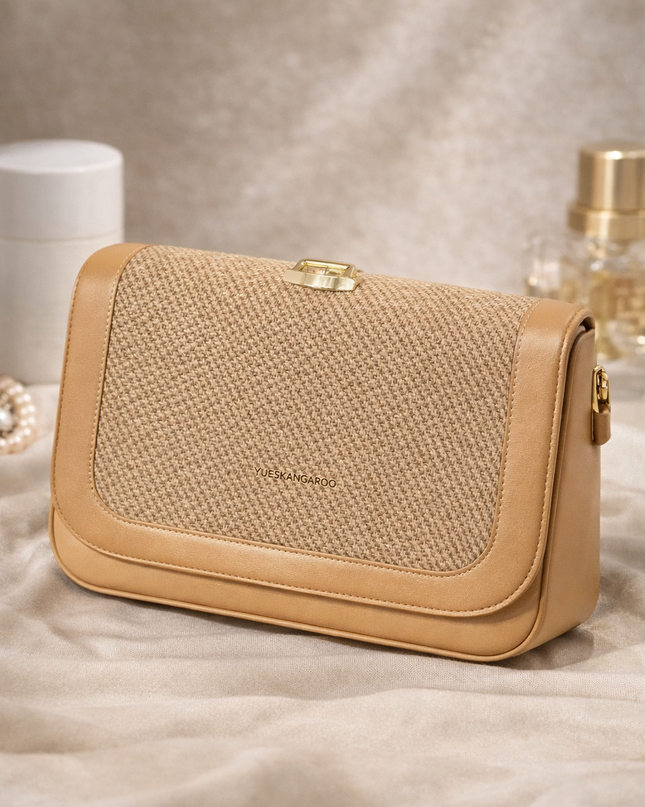 Elegant Textured Clutch Handbag – Grey & Beige