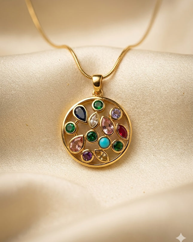 Luxury Gold Pendant Collection – Multicolor Gem, Cherry & Crystal Heart Necklaces