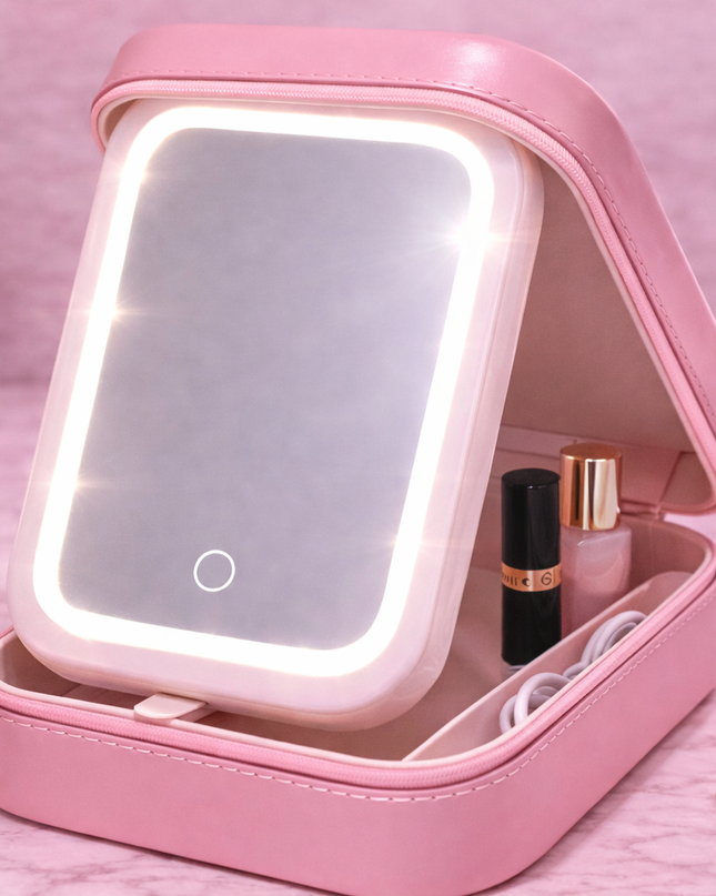Luxury Portable LED Makeup Mirror with Storage Case