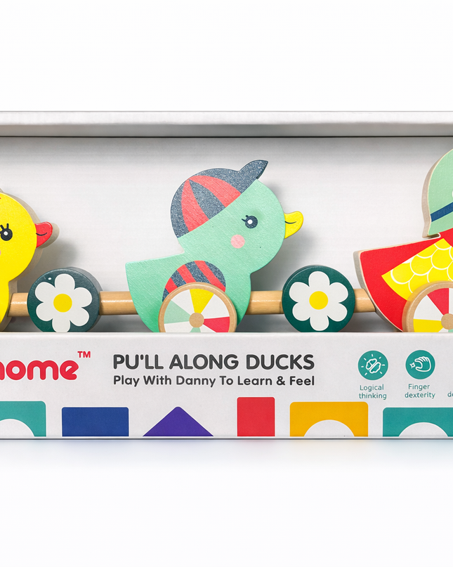 Danny Home Wooden Pull Along Ducks Toy – Educational Toddler Walking Toy (3+)