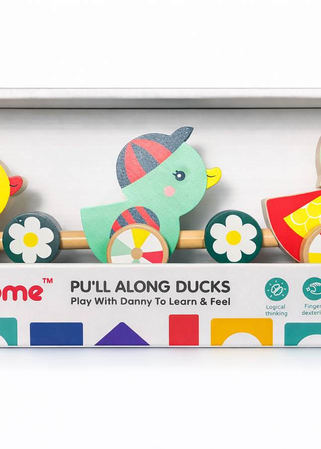 Danny Home Wooden Pull Along Ducks Toy – Educational Toddler Walking Toy (3+)